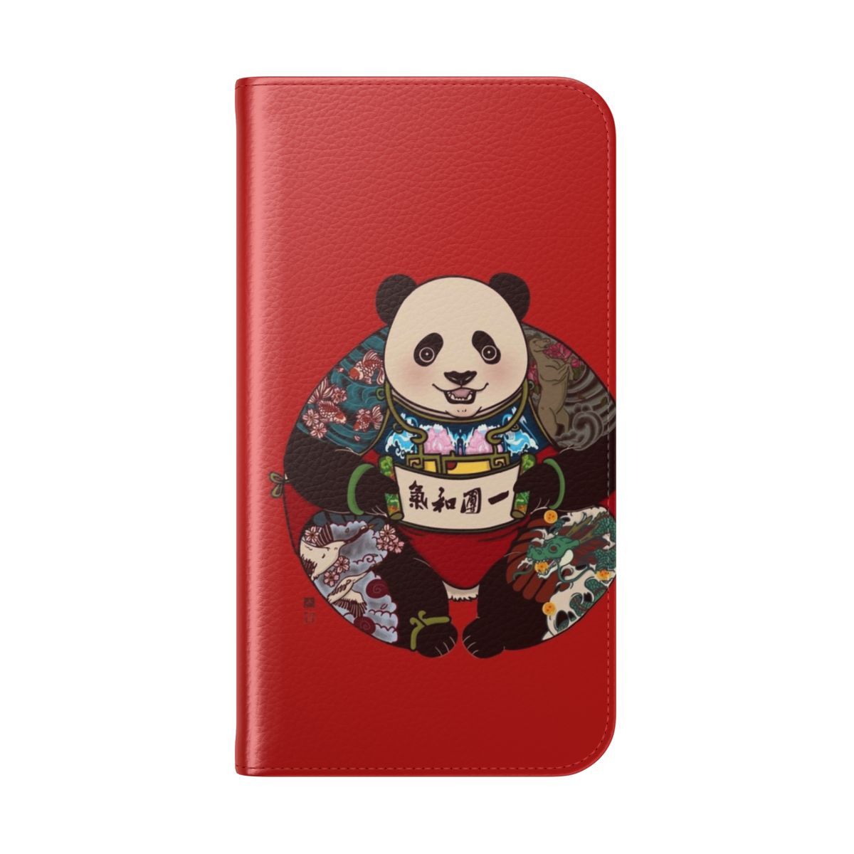 Circle of Harmony Asian Inspired Flip Cover Phone Case with Panda, Koi, and Crane Designs - Folded Back