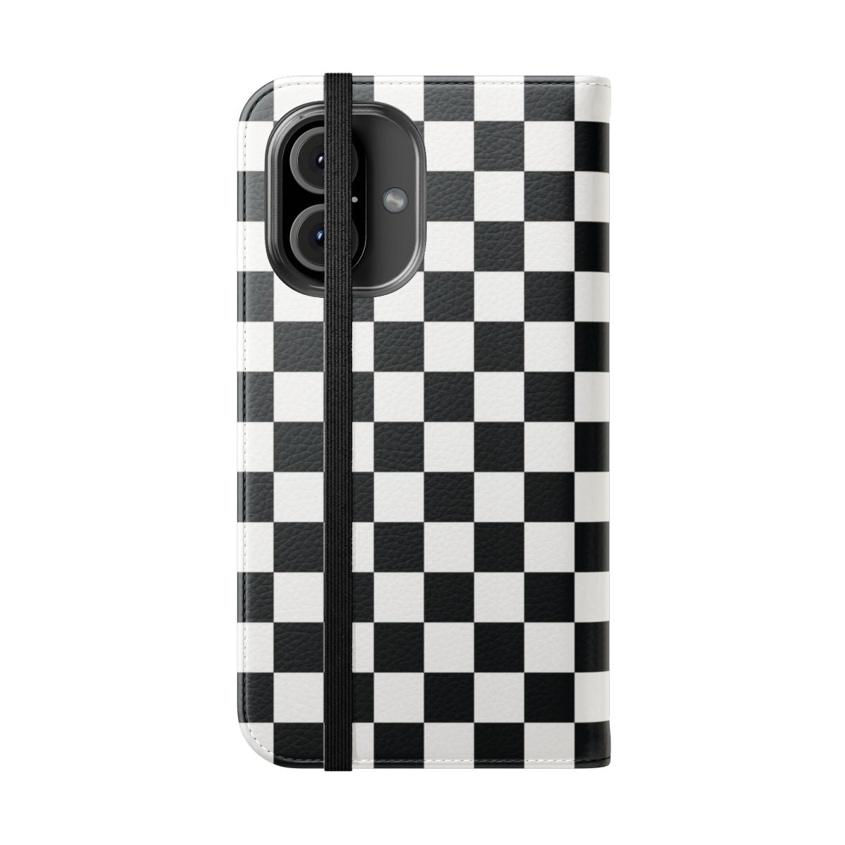 Sleek black and white checkerboard pattern phone case - Folded Front