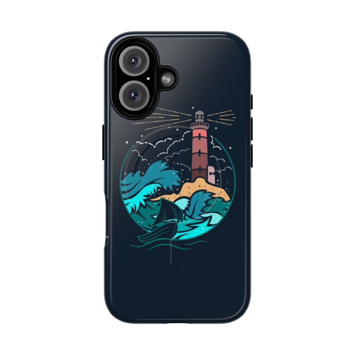 Magnetic tough phone case with minimalist lighthouse and boat design