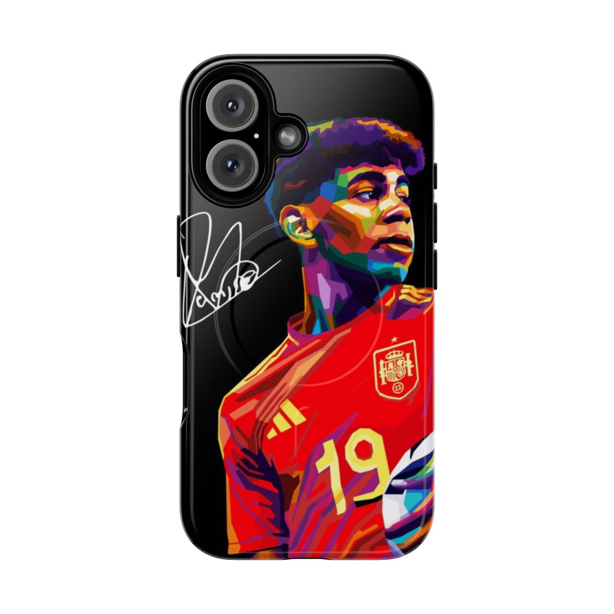 Lamine Yamal inspired WPAP art design on a magnetic tough phone case