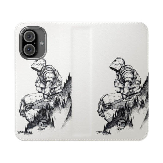 Flip cover phone case featuring a stylized illustration of the Iron Giant character from the classic Warner Bros. animated film.