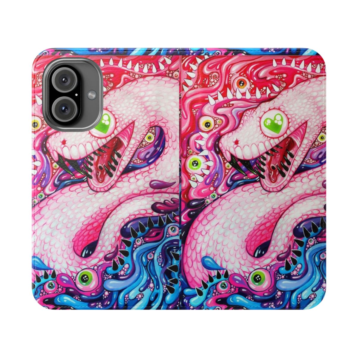 Vibrant acrylic painting of a snake with glitter and sparkle on a phone case