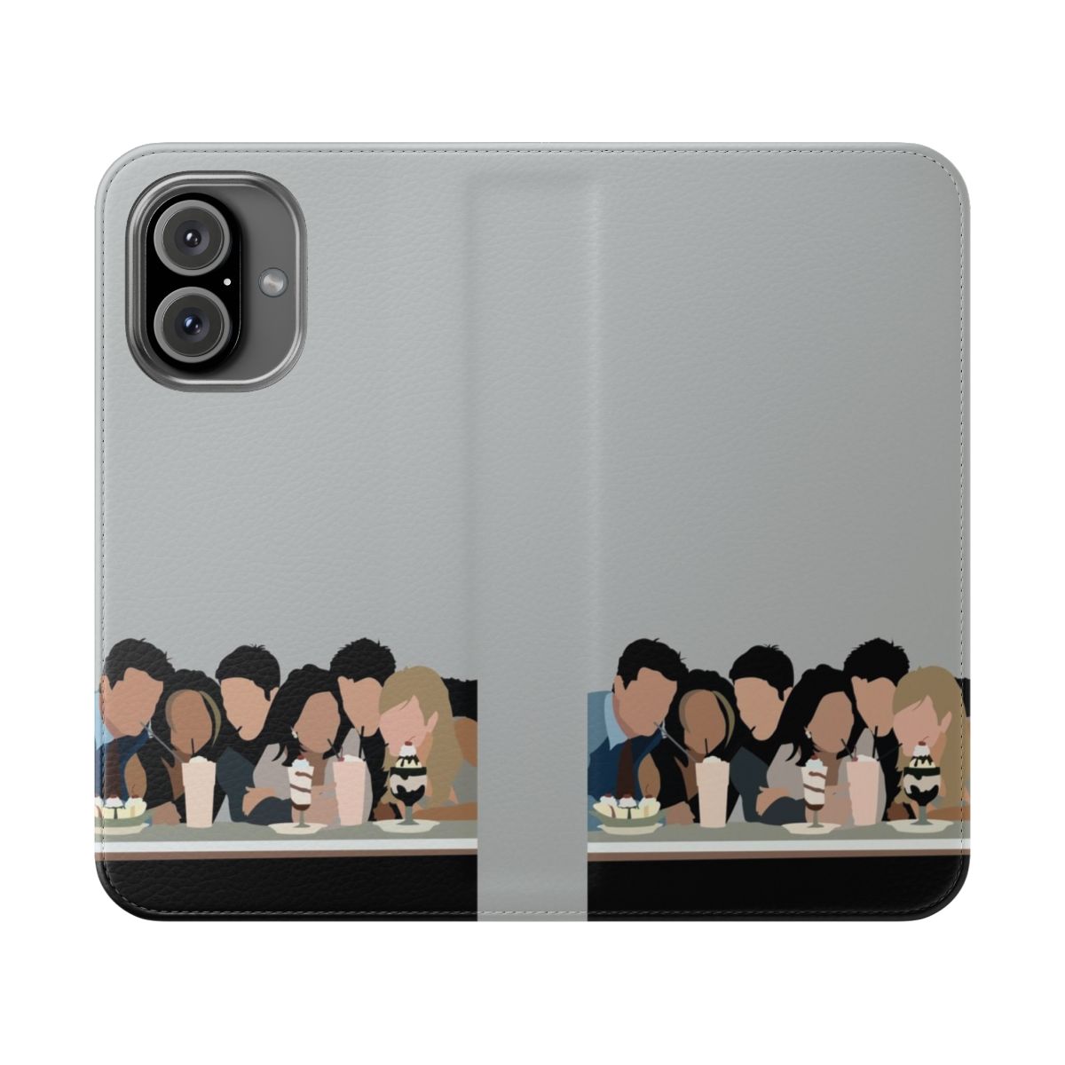 A flip cover phone case featuring the iconic Friends TV show logo and characters