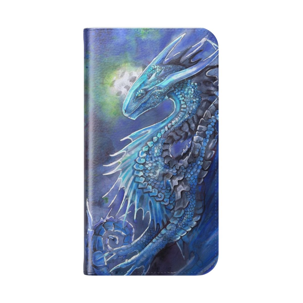 Vibrant blue dragon illustration on a flip cover phone case - Folded Back