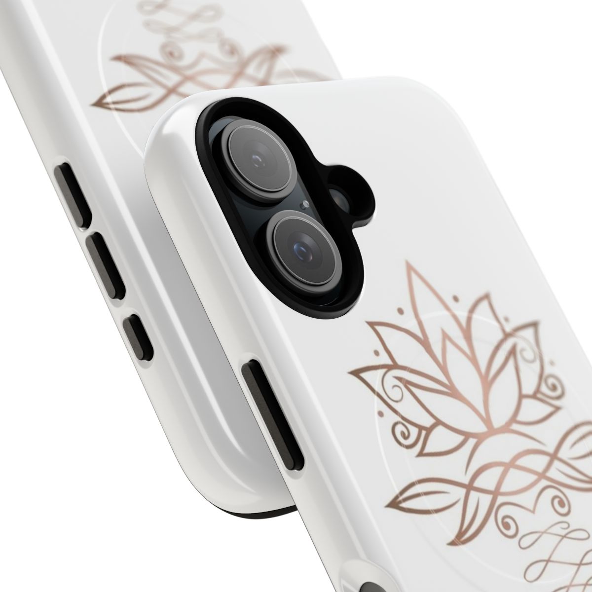 Vibrant lotus flower design on a rose gold magnetic tough phone case - Detail