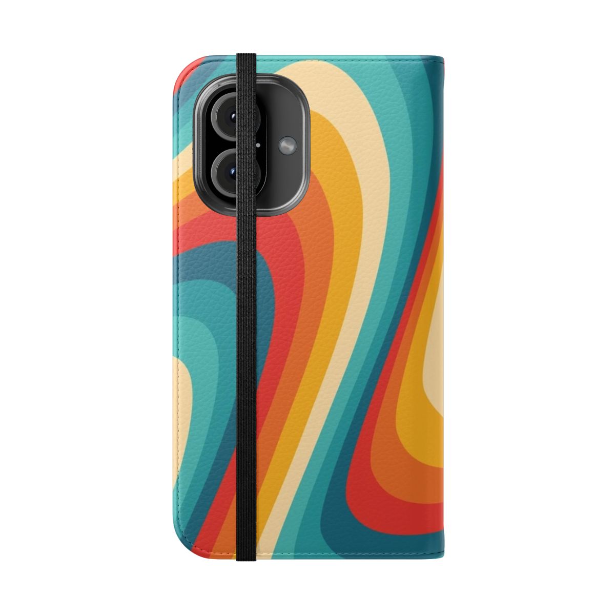 Retro-style phone case with a fluid, colorful design - Folded Front