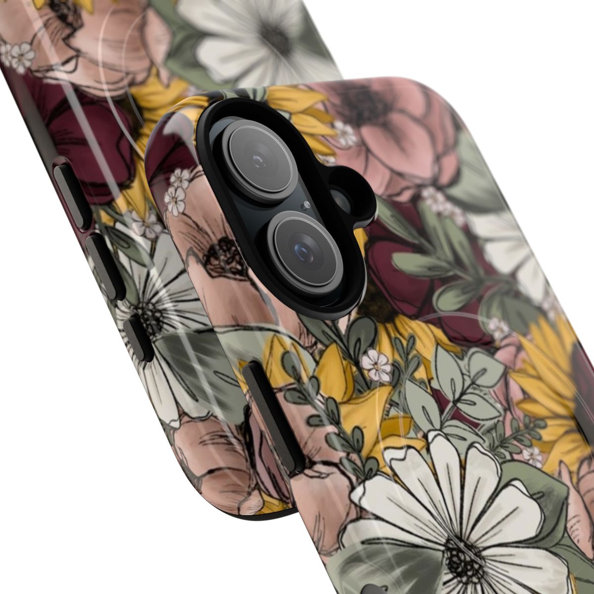 Colorful floral design on a magnetic tough phone case - Detail