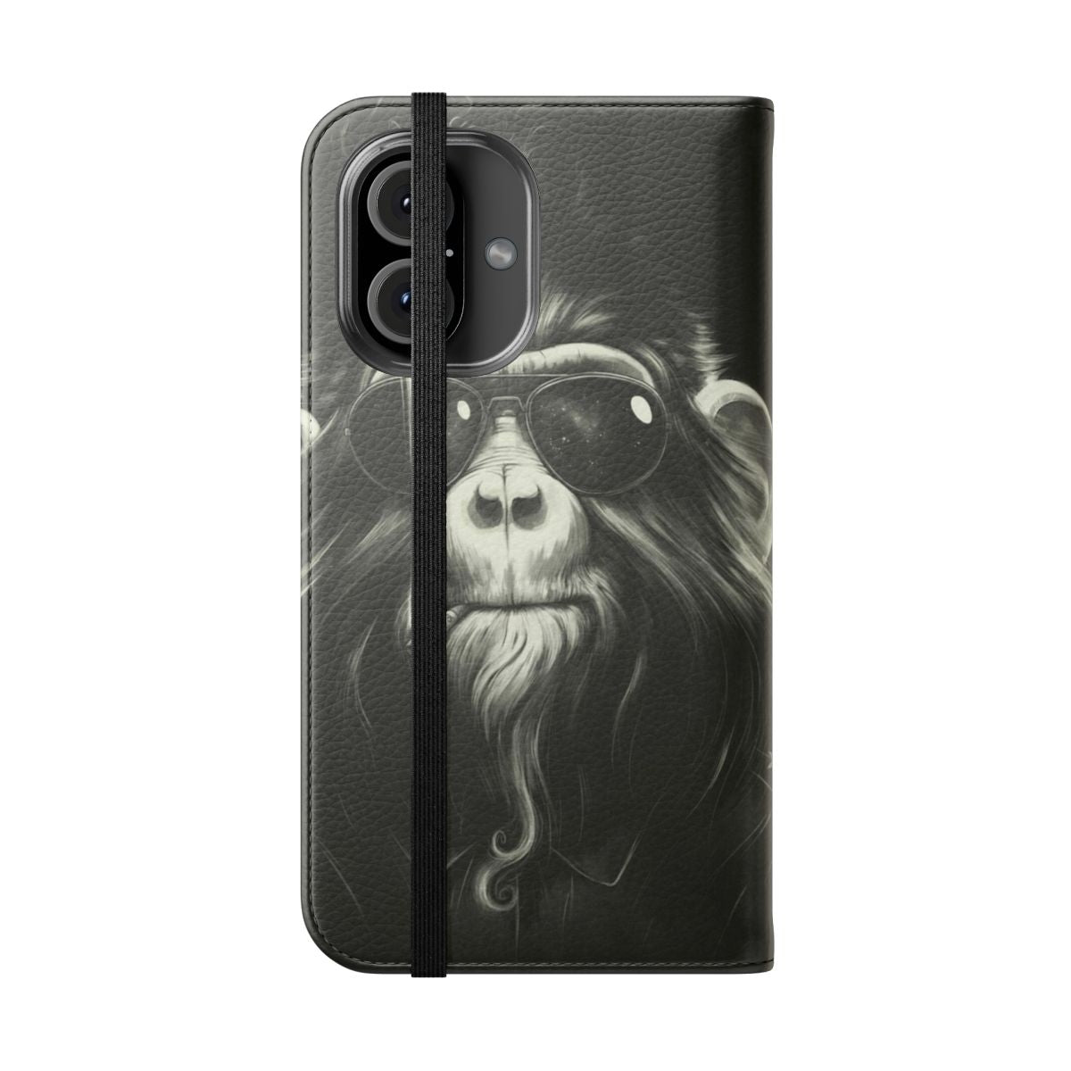 Smoke 'Em Ape-Inspired Flip Phone Case with Chimpanzee Graphic - Folded Front