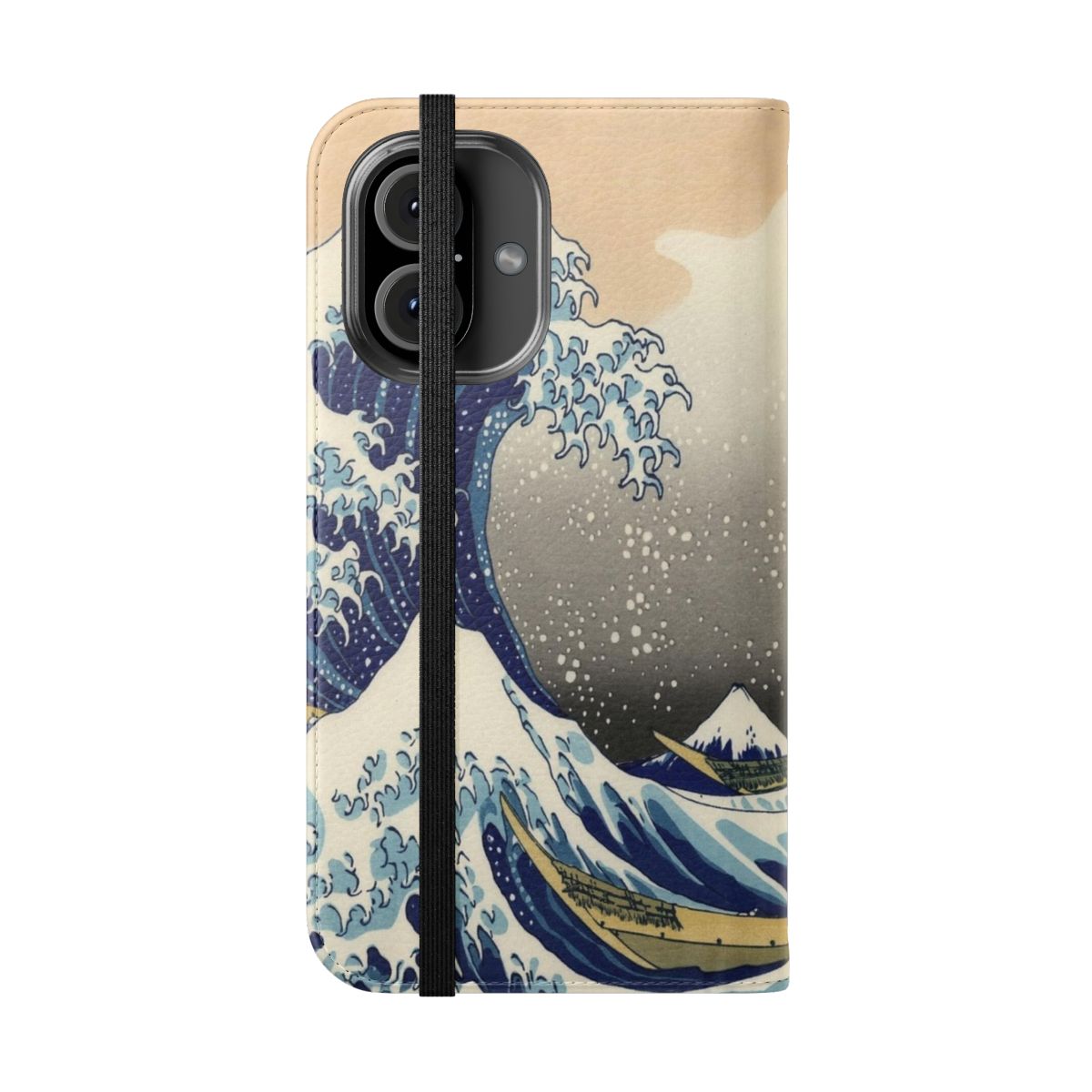 Flip cover phone case with the iconic Great Wave off Kanagawa design - Folded Front