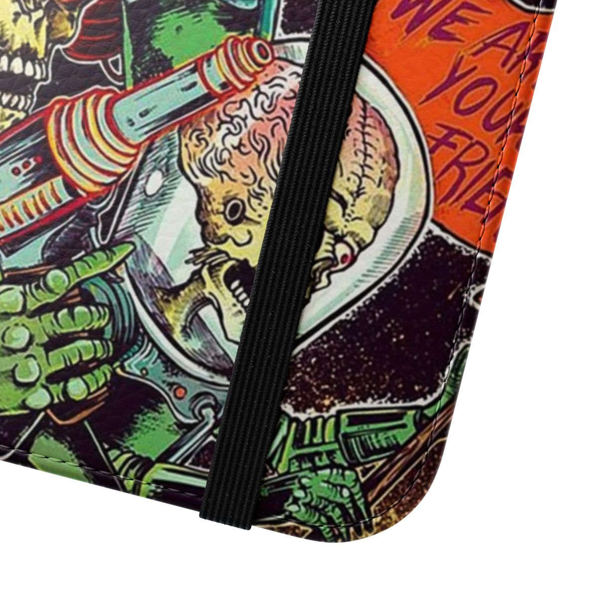 Friends-inspired flip cover phone case with sci-fi Mars Attacks-themed design - Close Up