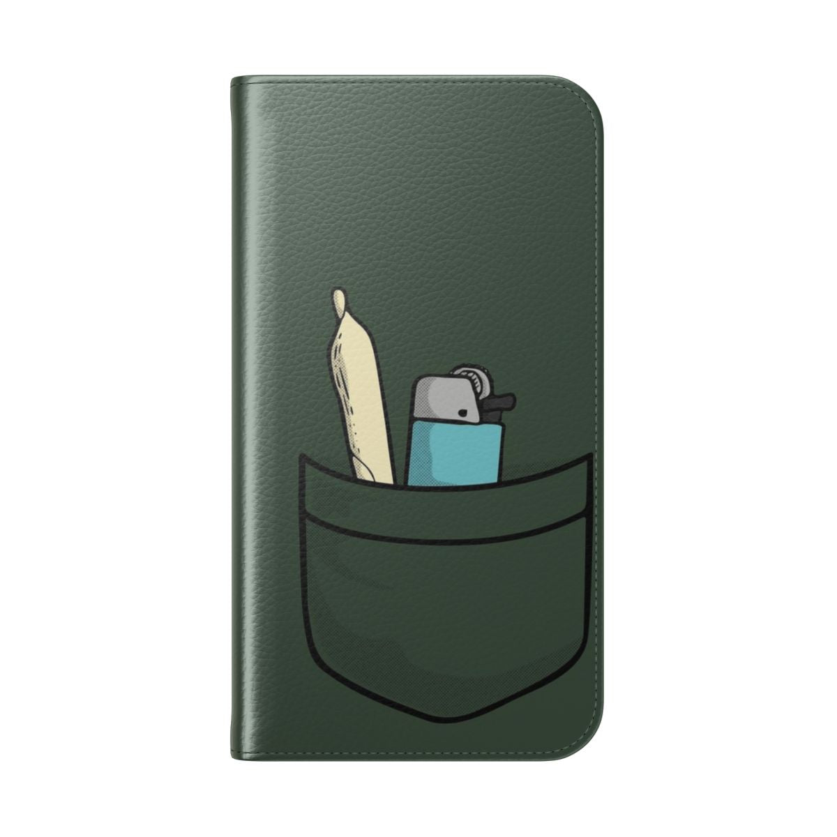 Flip phone case featuring a weed joint and lighter illustration - Folded Back