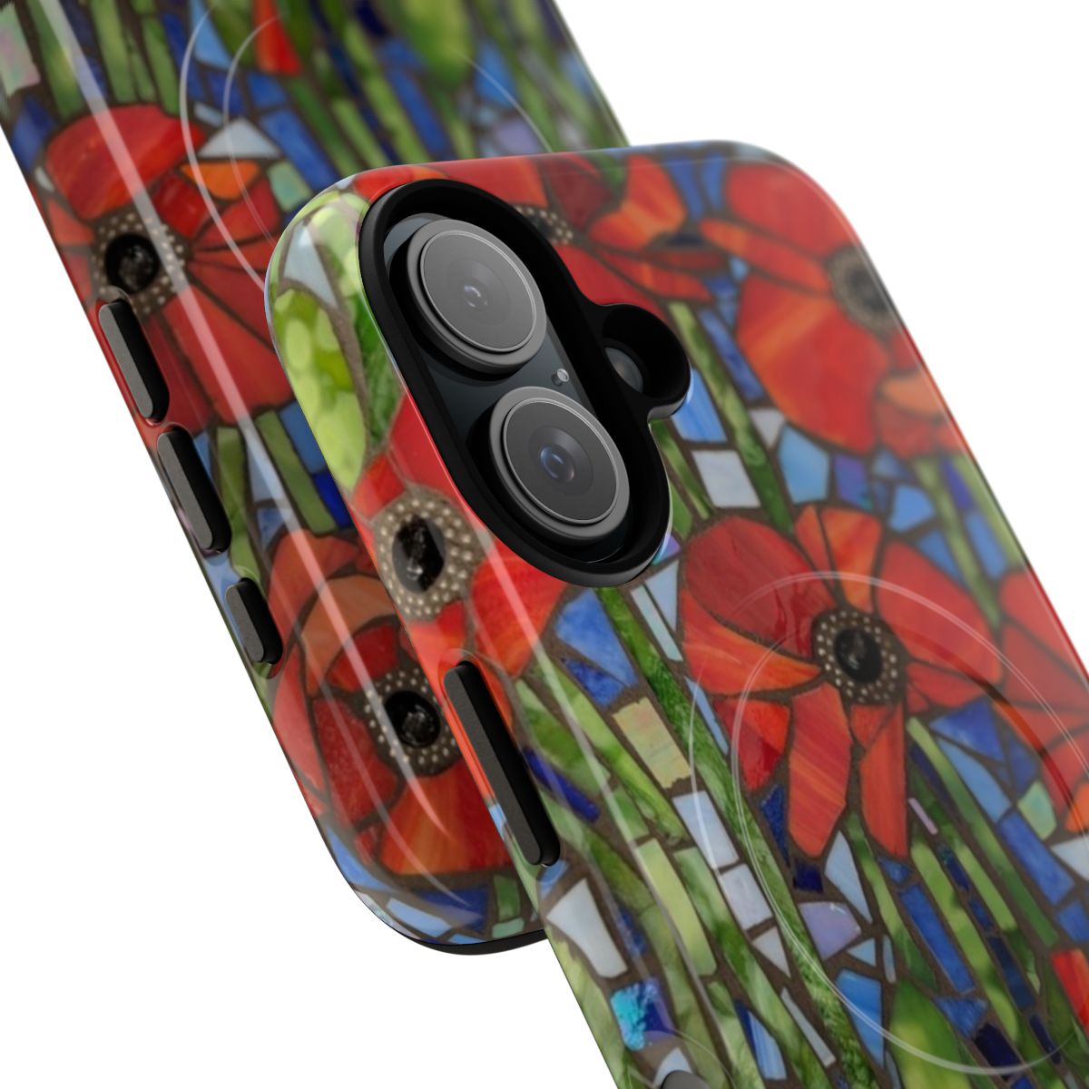 Colorful stained glass poppy mosaic phone case - Detail