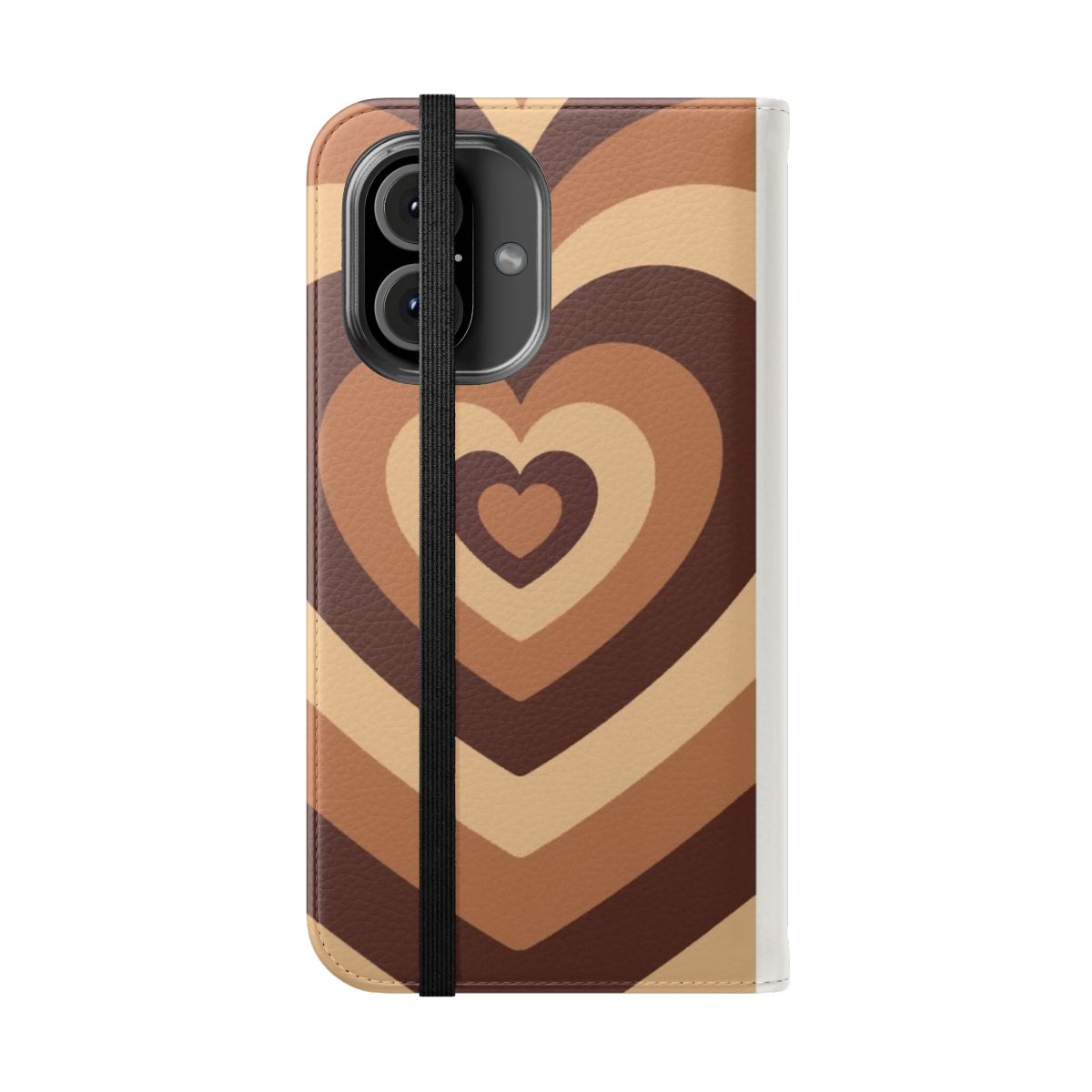 Latte Love Brown Hearts Flip Cover Phone Case - Aesthetic, Vintage-Inspired Phone Accessory - Folded Front