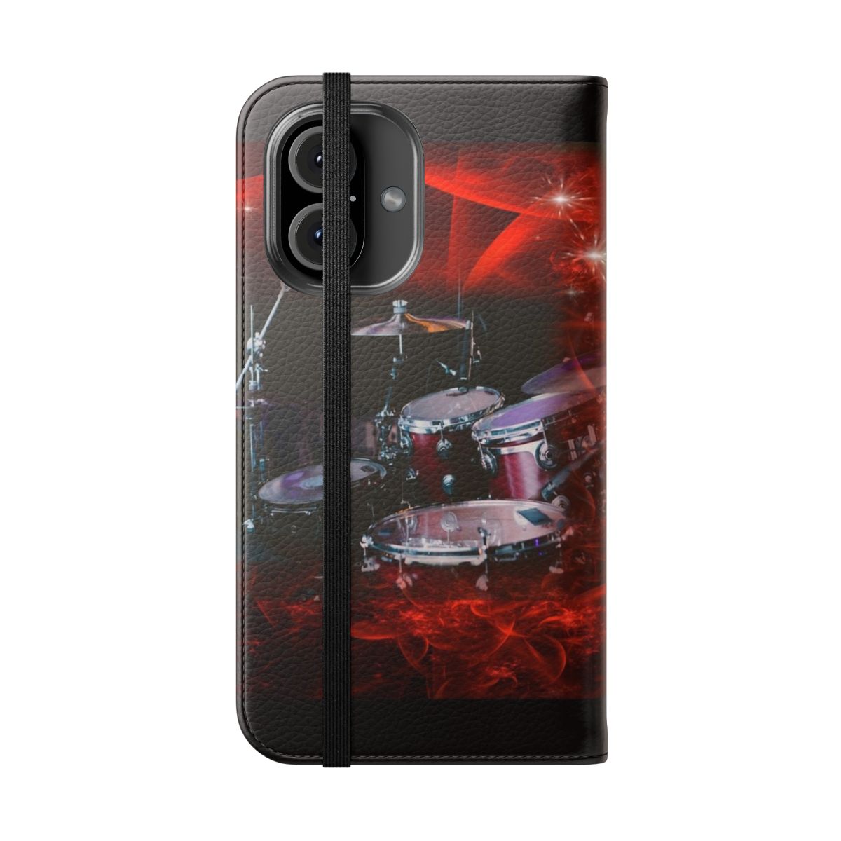 Vibrant fractal design phone case with drums and percussion instruments - Folded Front