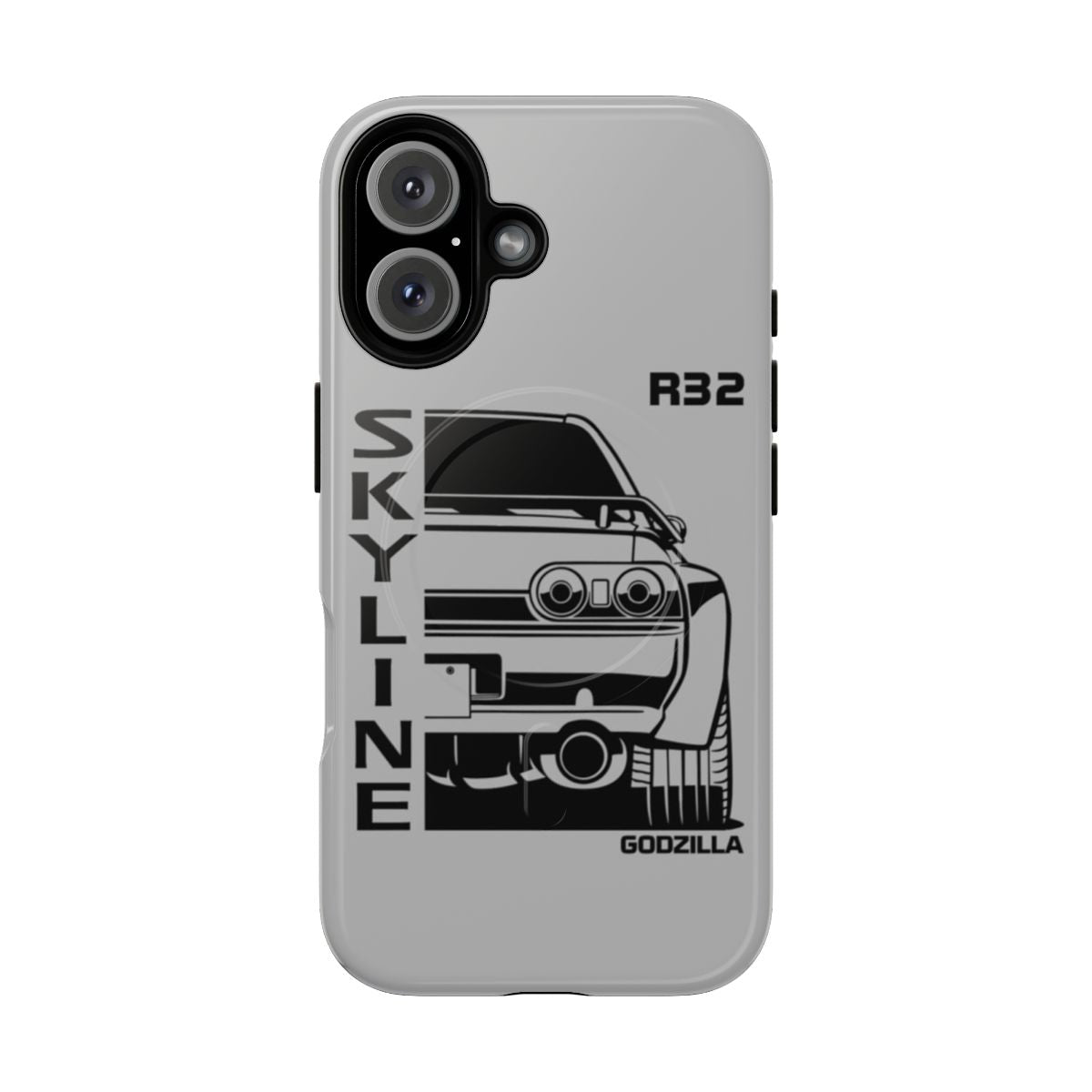 R32 Skyline GTR, a legendary Japanese racecar, featured on a durable magnetic phone case for car enthusiasts