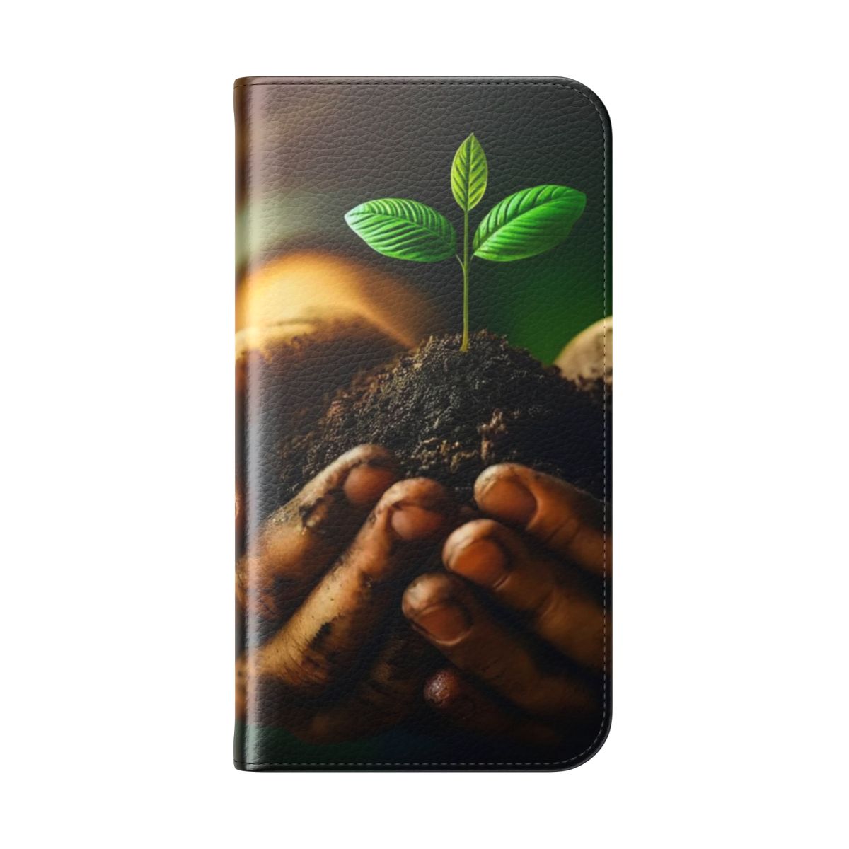 A flip cover phone case featuring a minimalist, nature-inspired botanical design - Folded Back