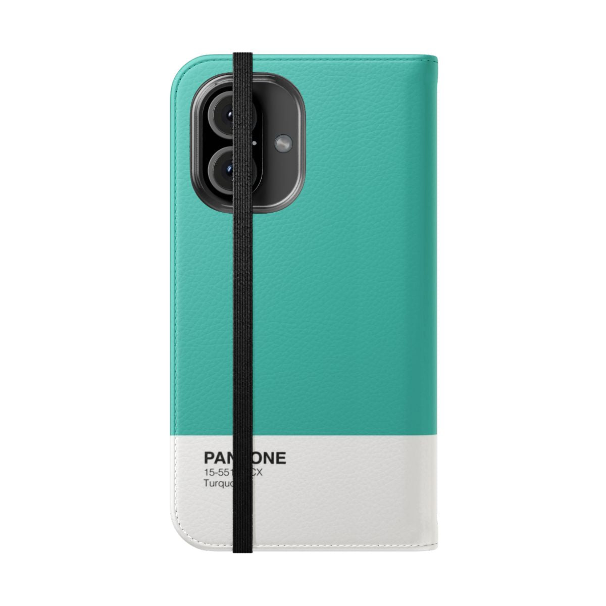 Turquoise Pantone-inspired flip cover phone case with high-quality design - Folded Front