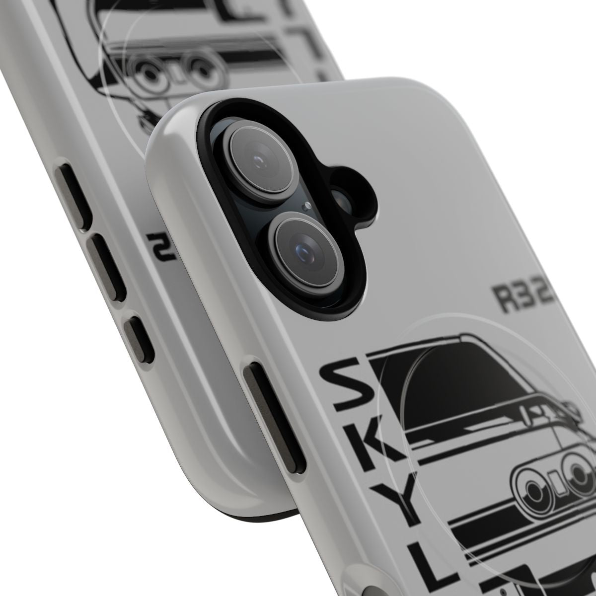 R32 Skyline GTR, a legendary Japanese racecar, featured on a durable magnetic phone case for car enthusiasts - Detail