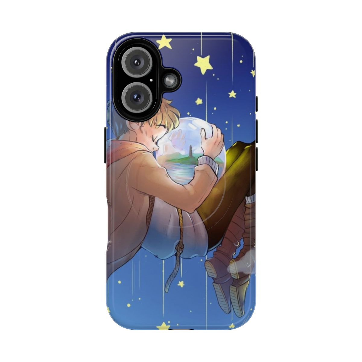 Merlin-inspired phone case with a starry night sky pattern and Merlin Emrys graphic.