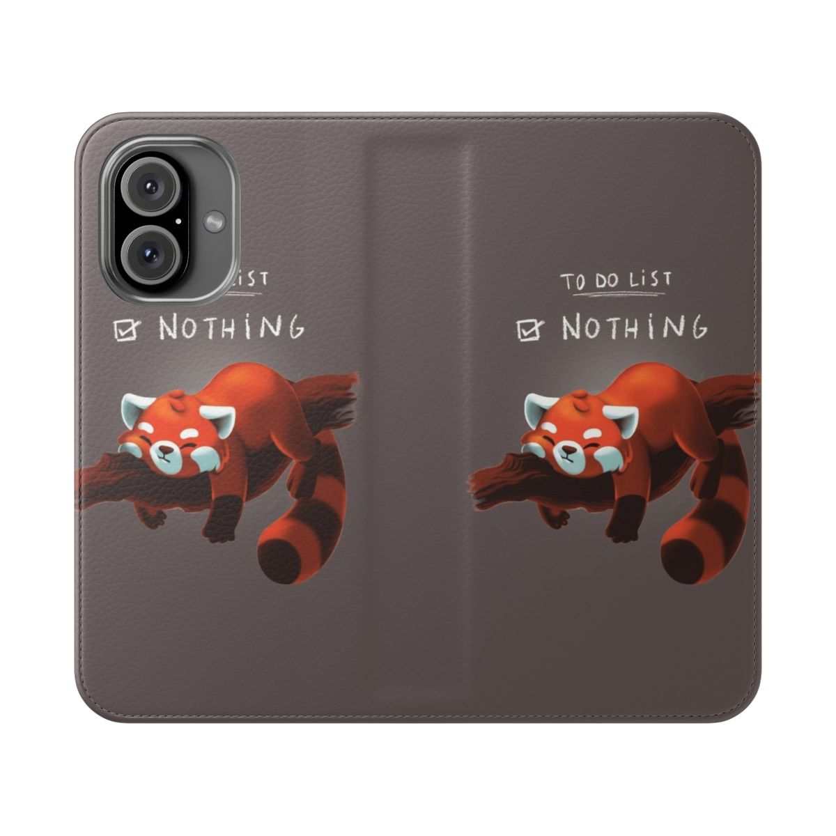 Cute fluffy red panda on a phone case design with the text "Red Panda Day - to Do List Nothing"