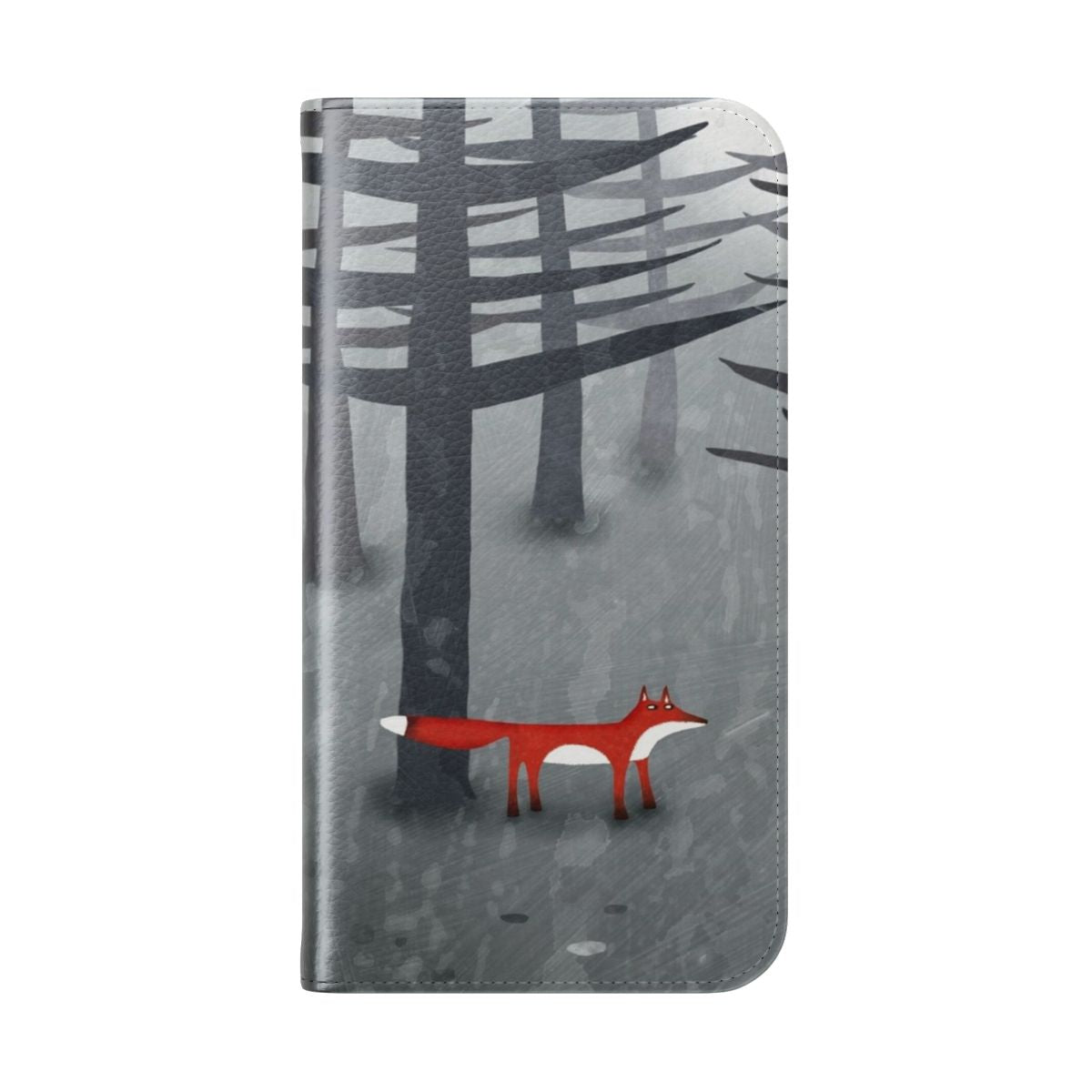 Stylish phone case featuring a beautiful forest landscape and a red fox - Folded Back