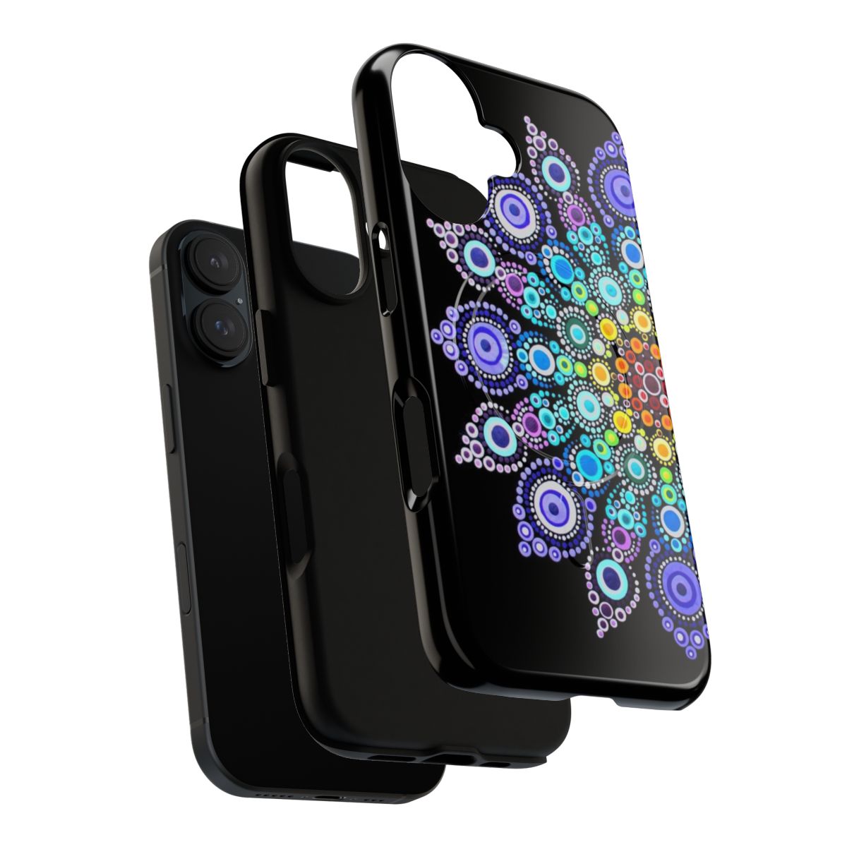 Colorful rainbow mandala design on a magnetic tough phone case - Layers