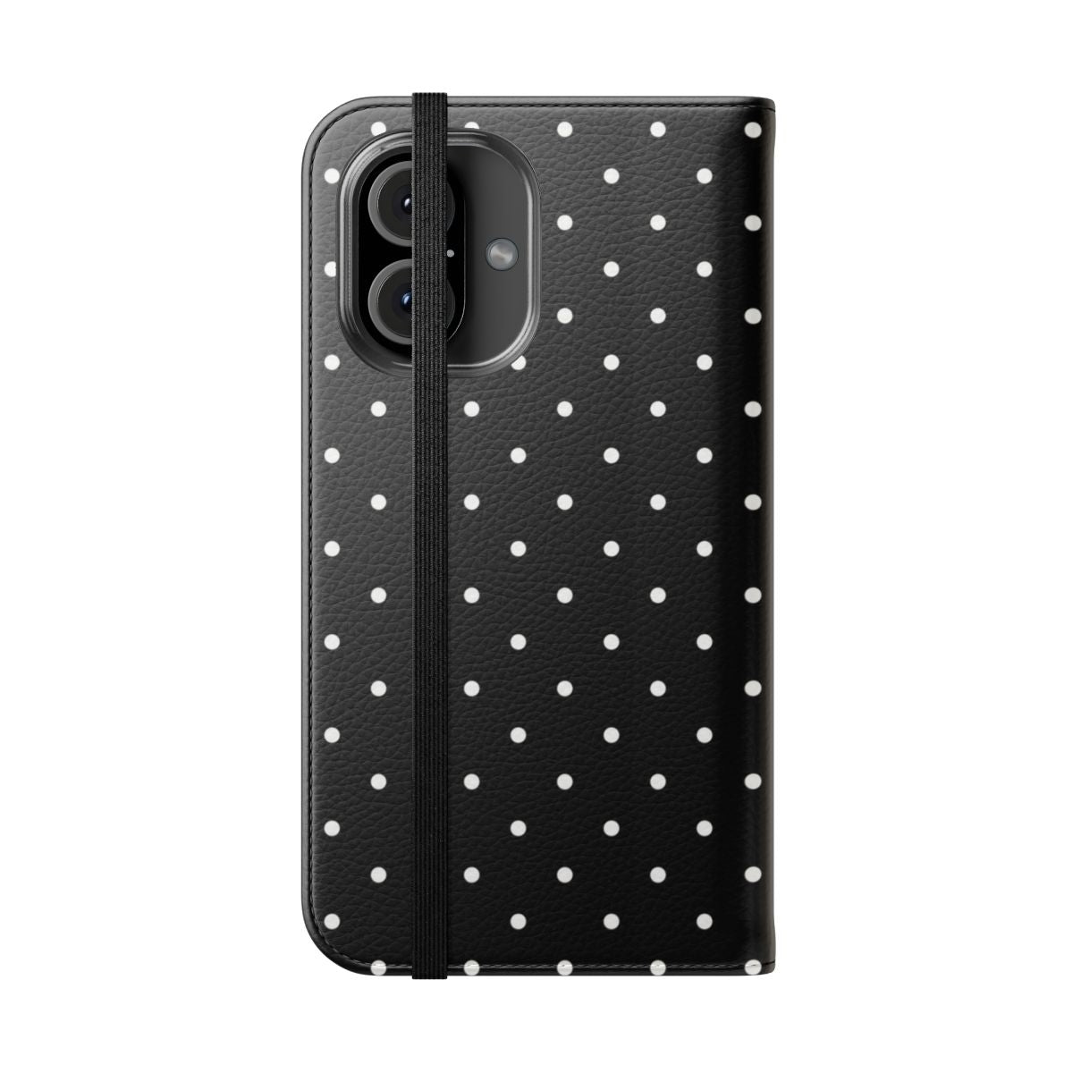 Minimalist polka dot phone case with a black and white geometric pattern - Folded Front