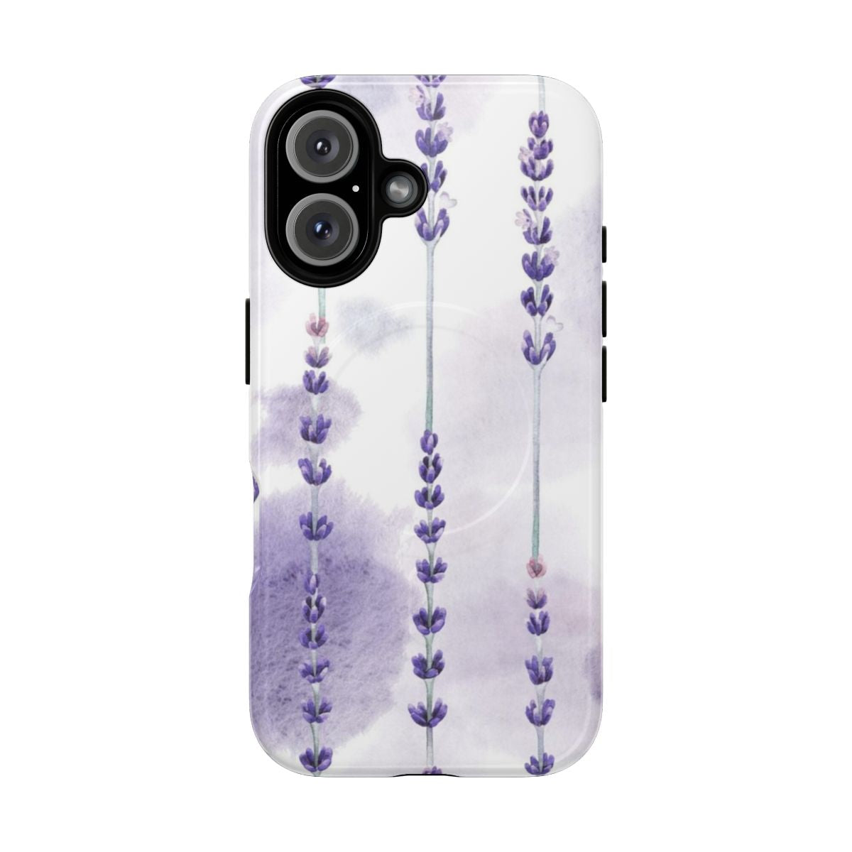 Watercolor lavender floral pattern on a magnetic protective phone case