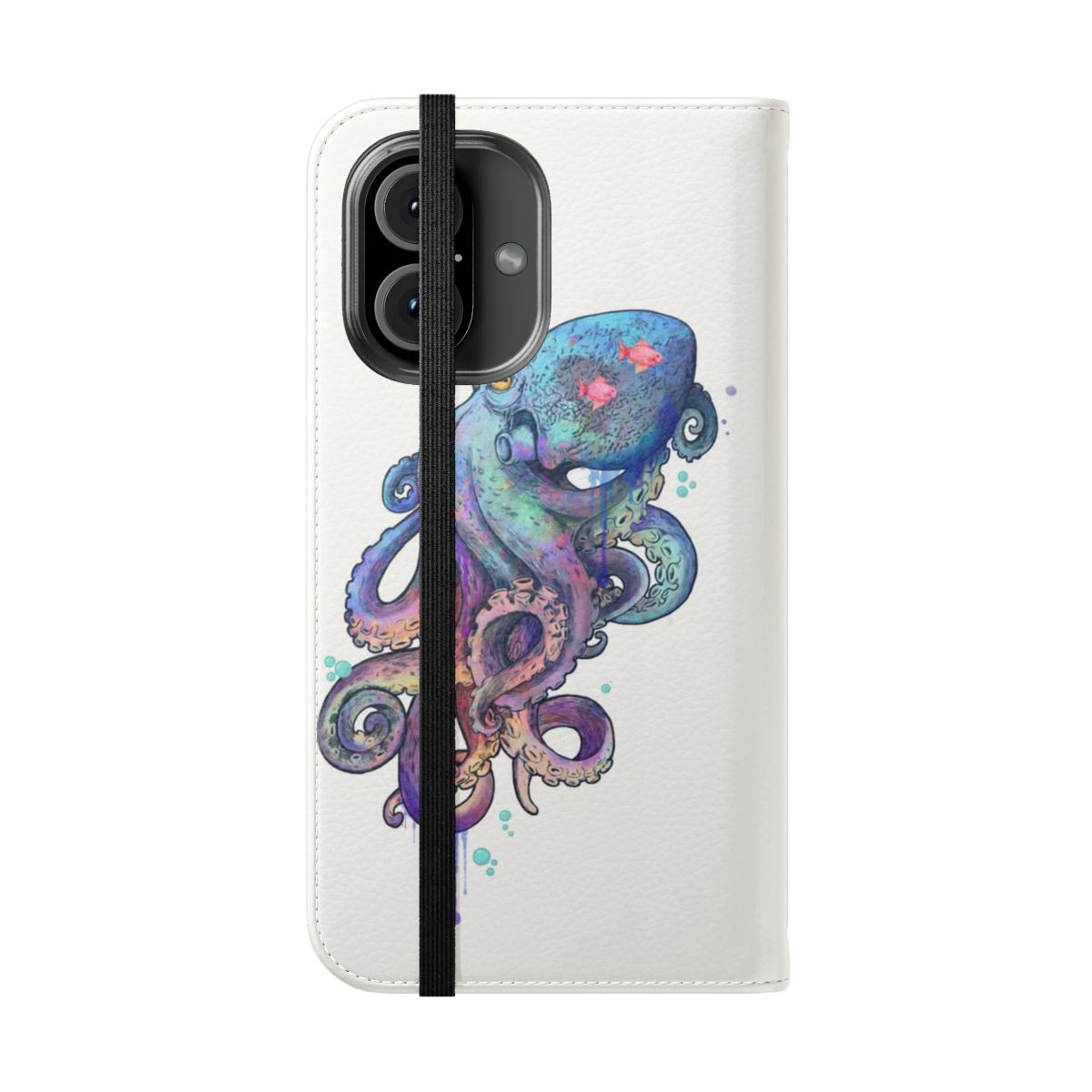 Vibrant watercolor octopus illustration on a protective phone case - Folded Front