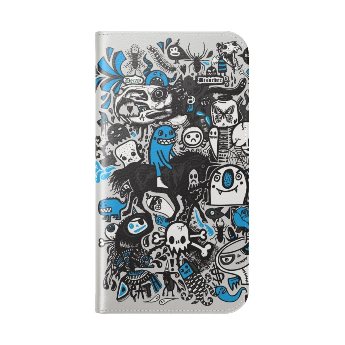 Edgy doodle art phone case with skulls, eyeballs, and dark aesthetic elements - Folded Back