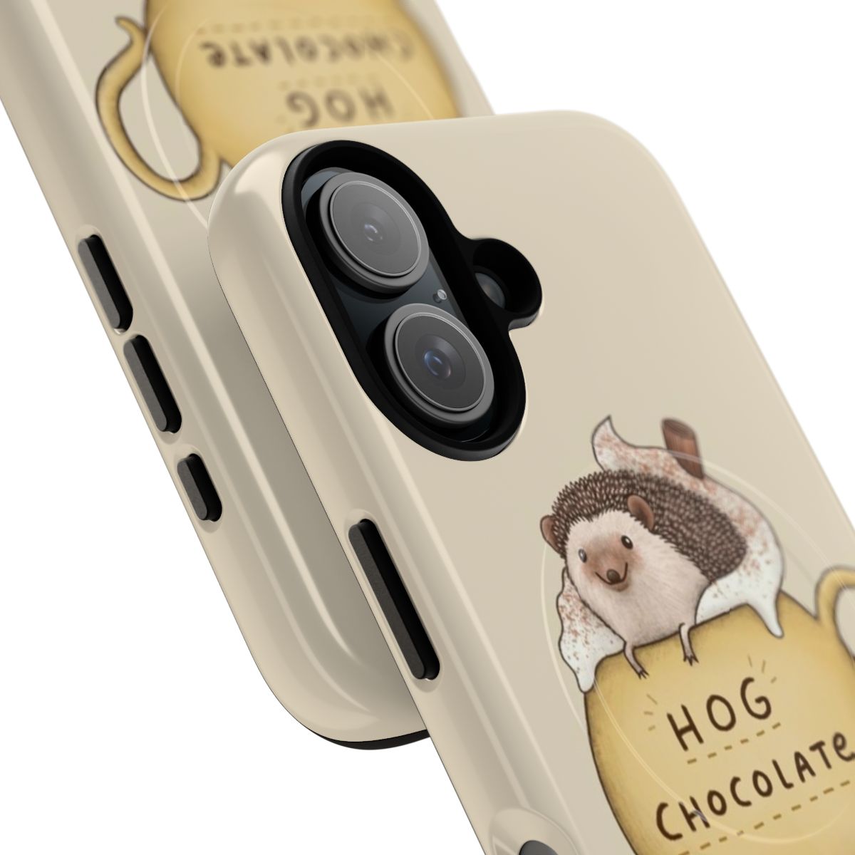 Chocolate hedgehog phone case with autumn, fall, and Christmas design - Detail