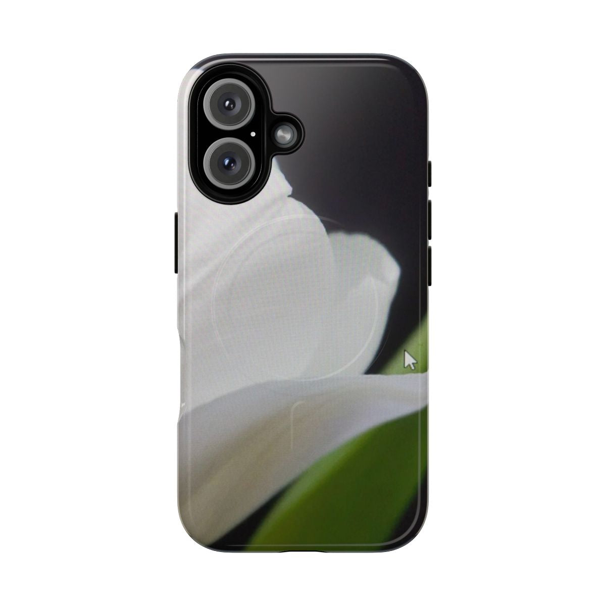 Magnetic tough phone case featuring a half white flower design