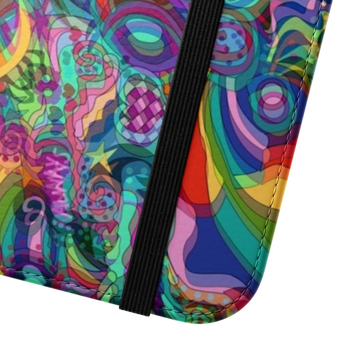 Colorful and trippy phone case with a psychedelic, kaleidoscopic design. - Close Up