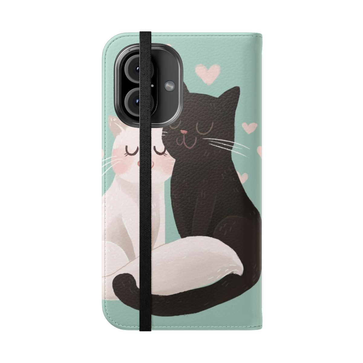 Catlove flip phone case featuring a cute cat design - Folded Front