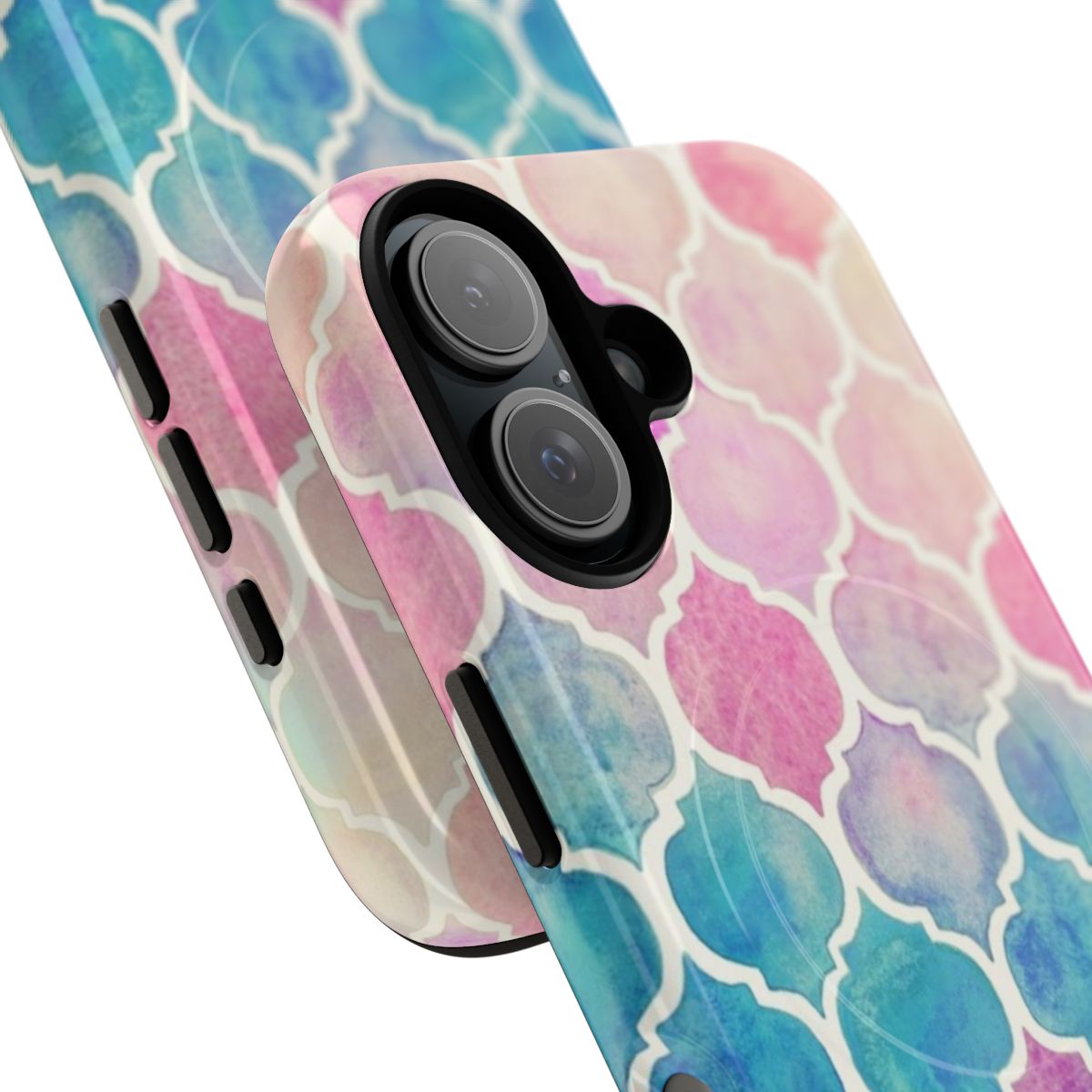 Pastel watercolor Moroccan pattern design on a tough magnetic phone case - Detail