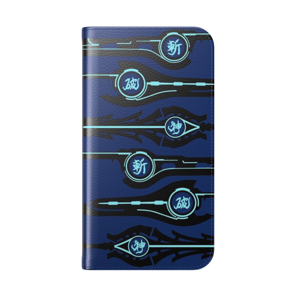 Futuristic sci-fi flip cover phone case with Xenoblade-inspired design - Folded Back