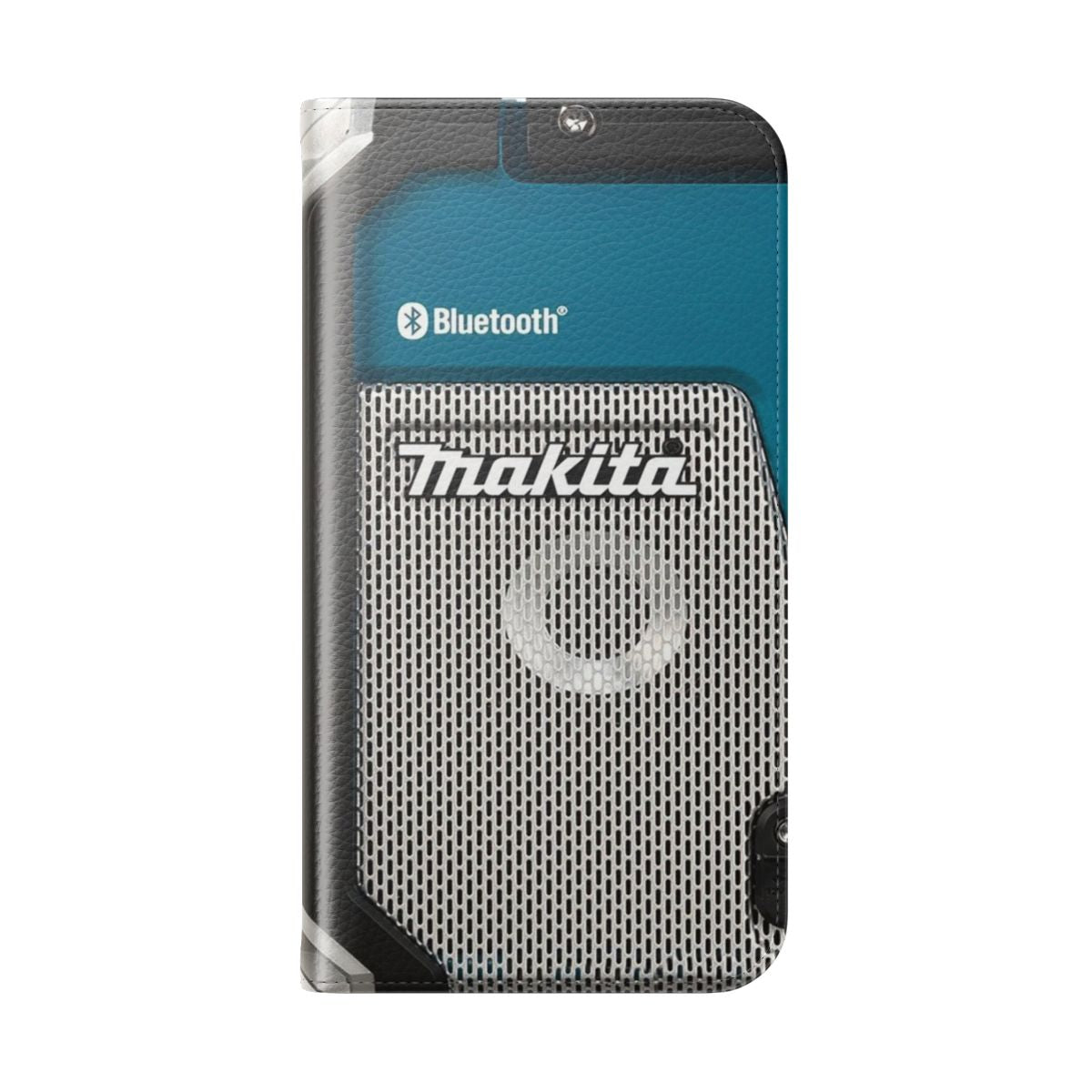 Colorful flip cover phone case with Makita Bluetooth radio and cute animal designs - Folded Back