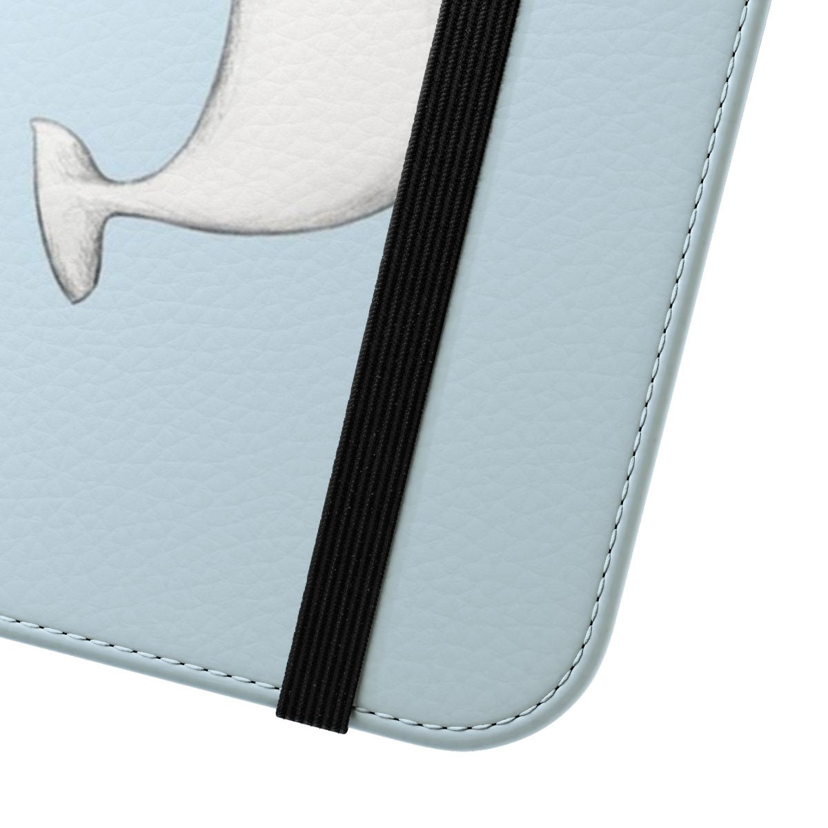 Cute and whimsical flip cover phone case featuring a beluga whale in a hat - Close Up