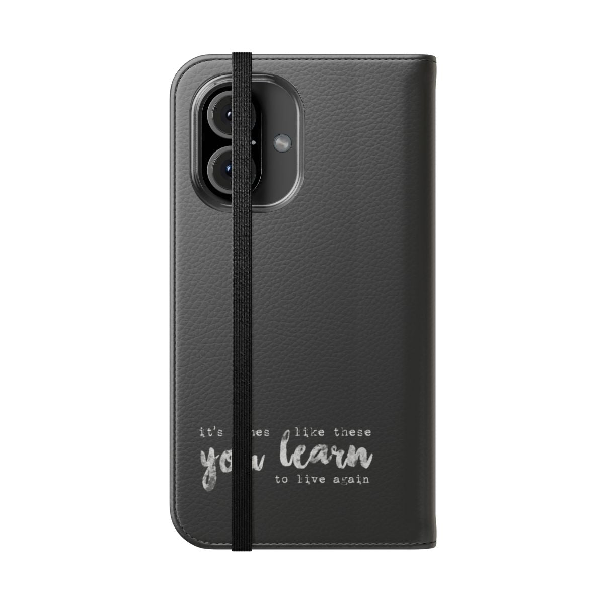 A stylish flip cover phone case inspired by the Foo Fighters song "Times Like These". - Folded Front