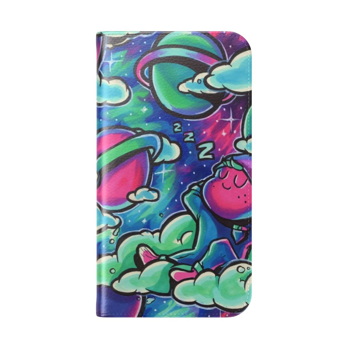 Cosmic Doodle Phone Case: Vibrant Copic marker artwork featuring a space-inspired doodle design. - Folded Back