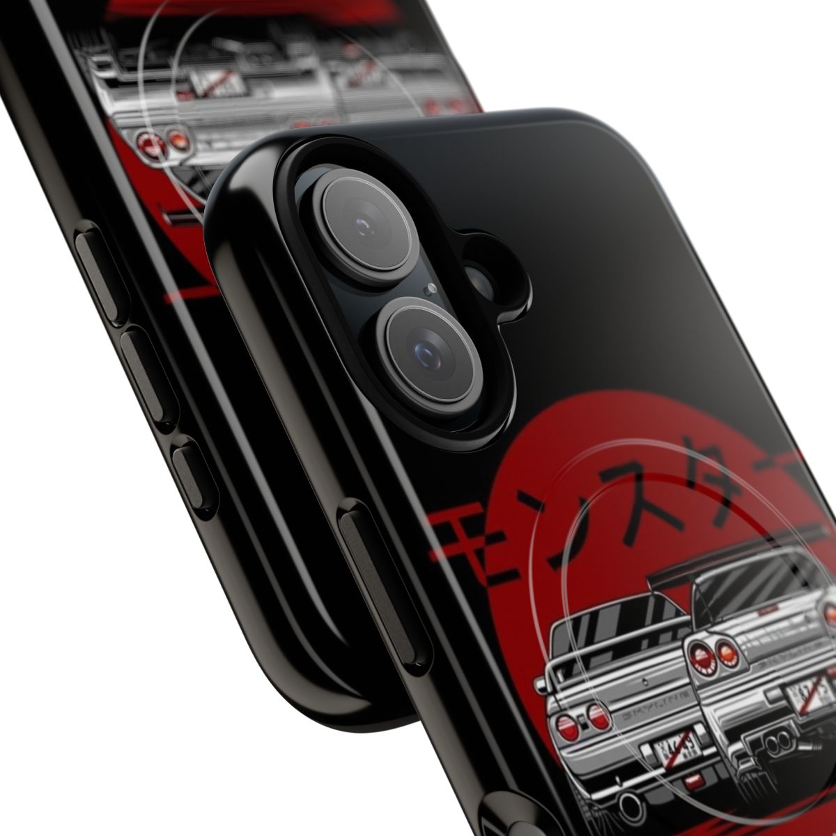 Stylish magnetic phone case with Skyline GTR R34 and R32 design for car enthusiasts - Detail