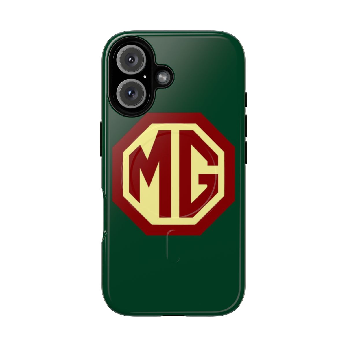 Vintage MG logo phone case design for classic car enthusiasts