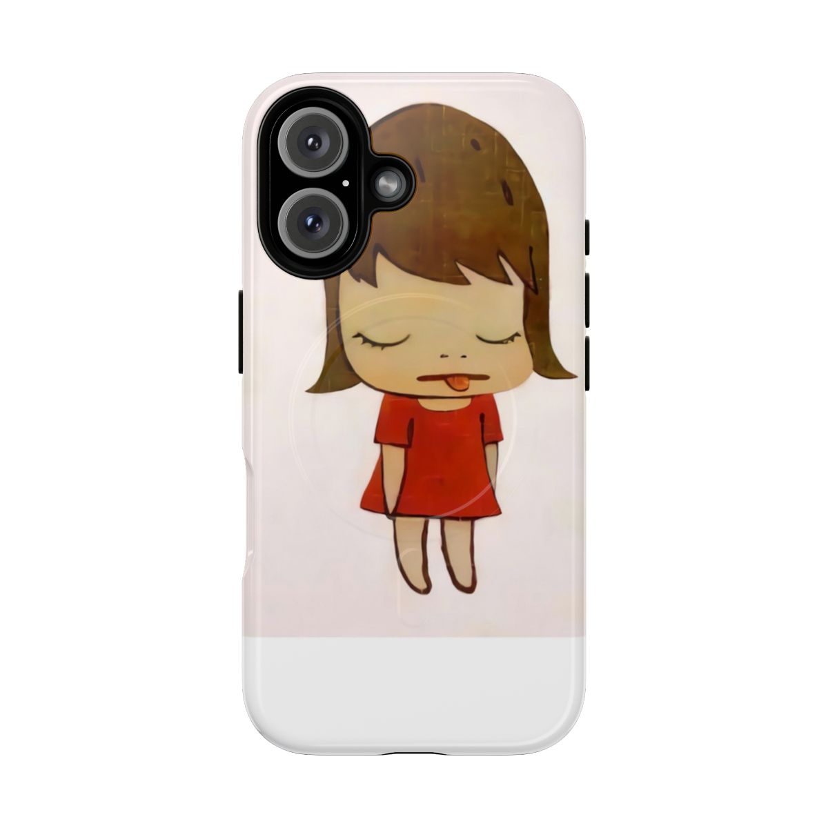 Artistic phone case featuring a cute baby girl in a red dress by Japanese artist Yoshimoto Nara