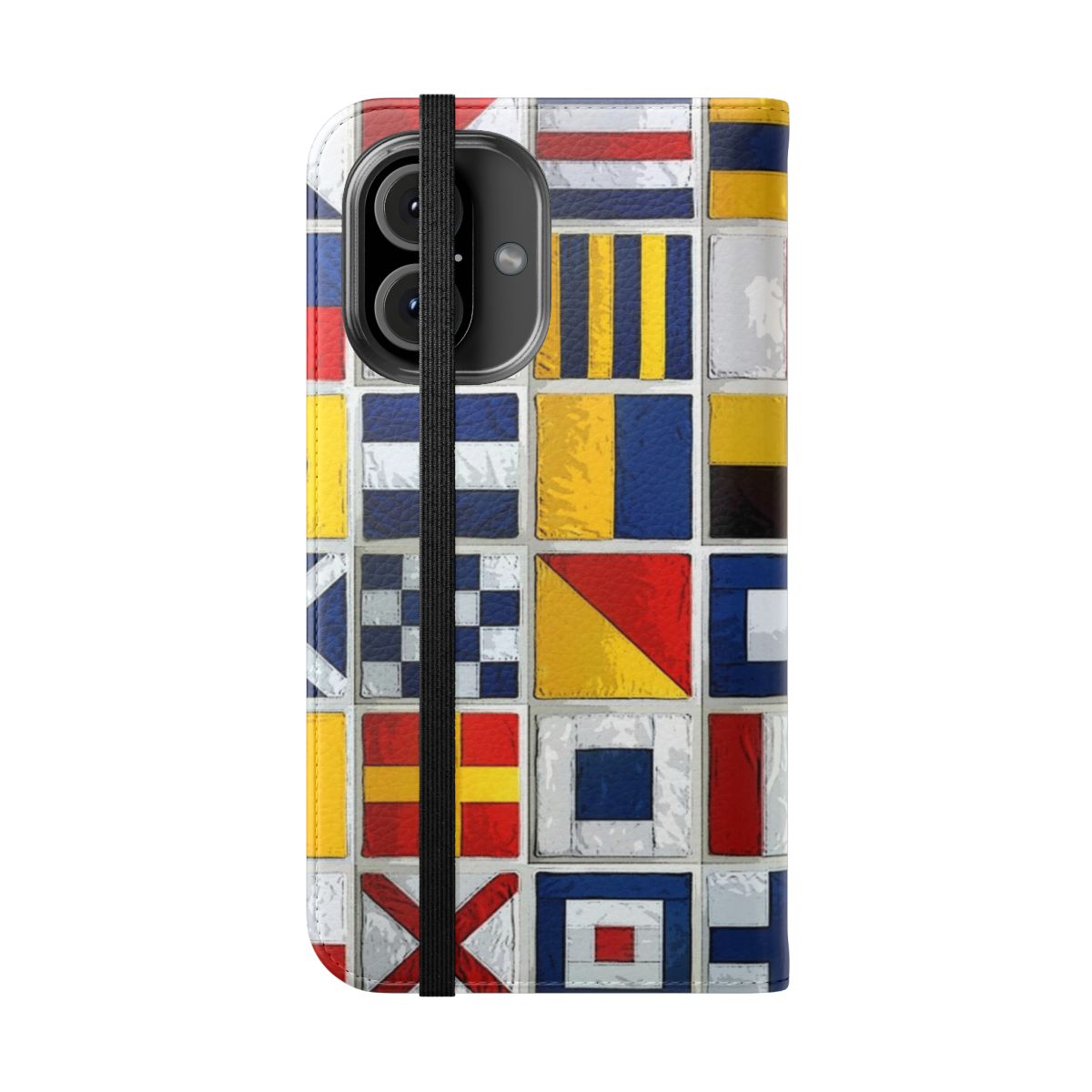 Nautical flags themed flip phone case cover with sailing, boat, and ocean imagery - Folded Front