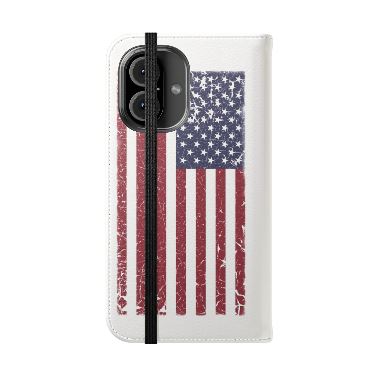 Vintage-look phone case with American flag design featuring stars and stripes - Folded Front