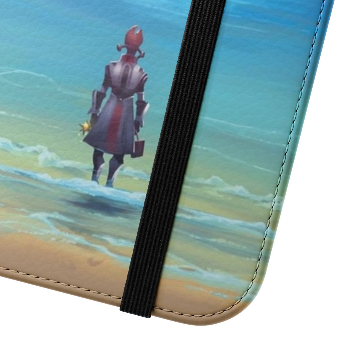 Eternity Flip Cover Phone Case featuring a beautiful coastal landscape with clouds, ocean, and seashells. - Close Up