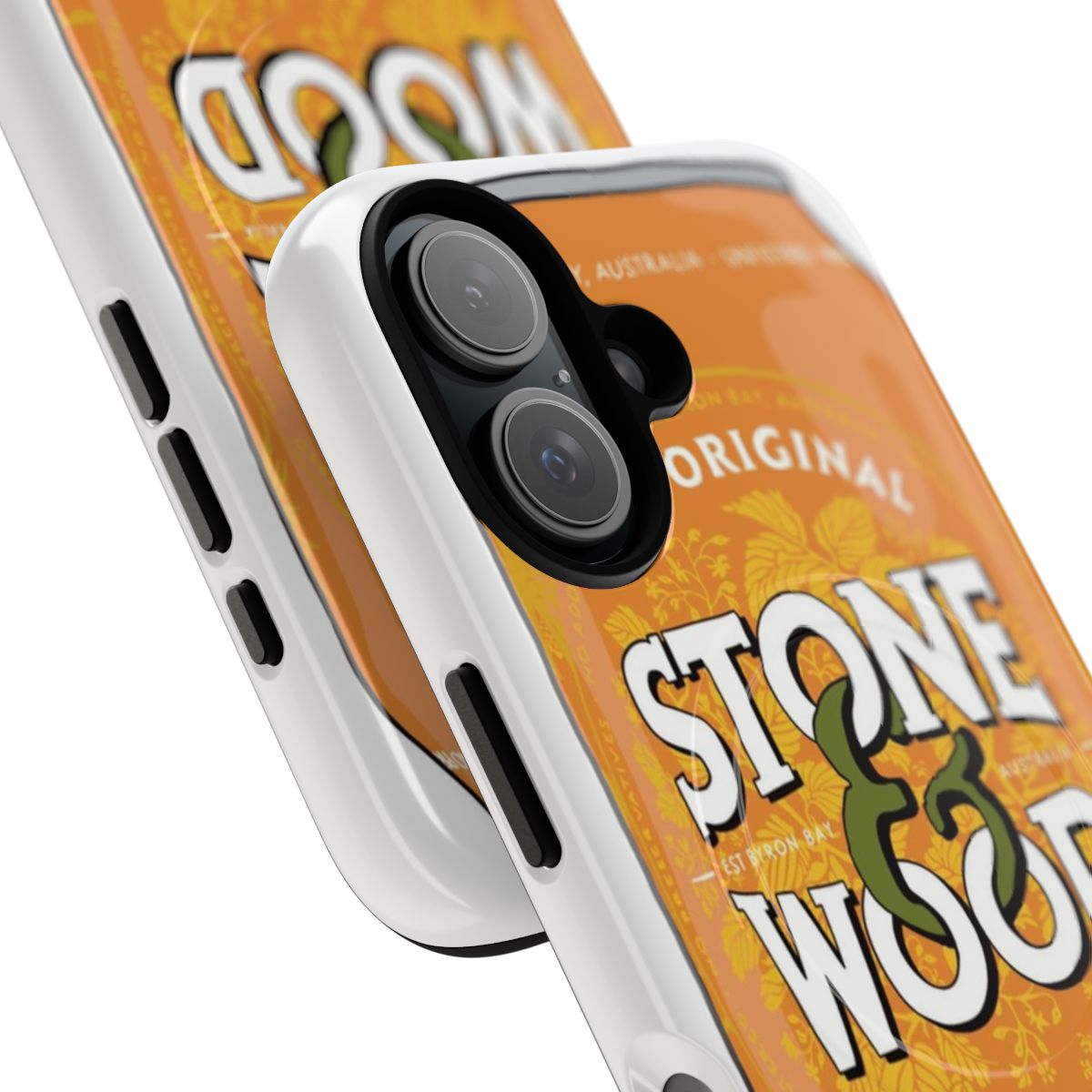 Hand-drawn stone and wood phone case with magnetic tough design - Detail