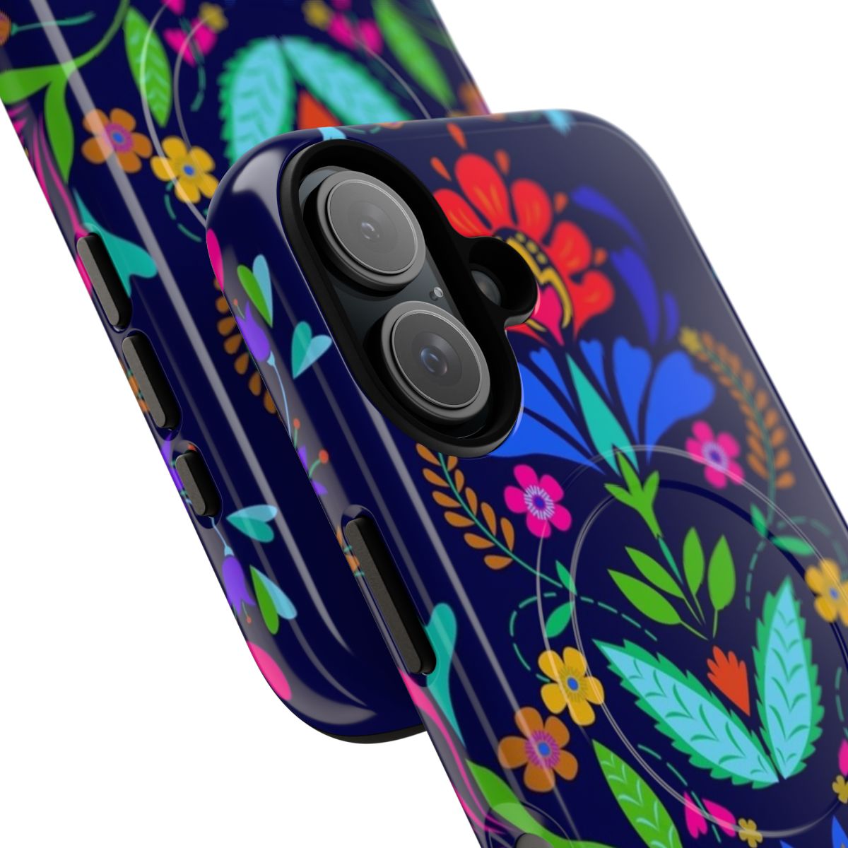 Boho Mexican floral pattern design on a durable magnetic phone case - Detail