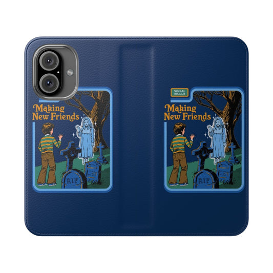 Retro vintage-style flip phone case with horror, friends, and nostalgic designs