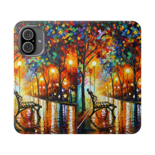 Leonid Afremov-inspired flip cover phone case with a vibrant autumn landscape design